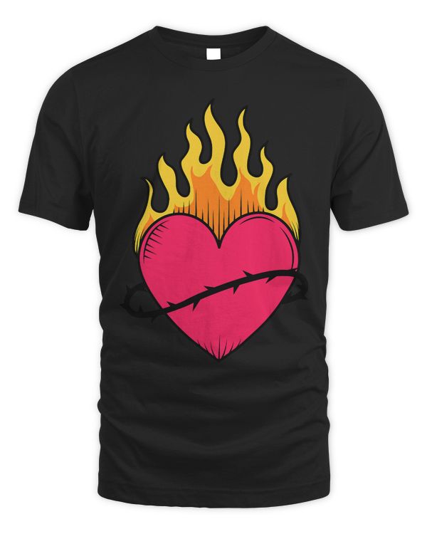 Flaming Heart American Traditional Tattoo art illustration
