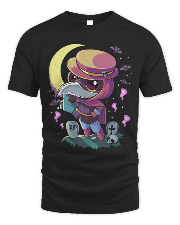 Pastel Goth Kawaii Plague Doctor With Crescent on Graveyard
