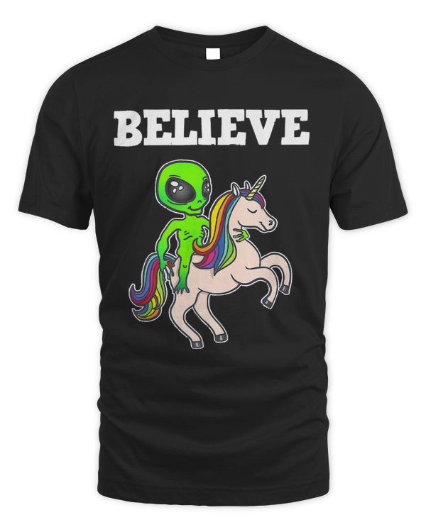 Believe UFO Space Alien Riding Unicorn