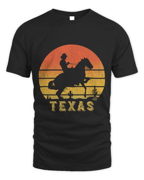 Cow Texas Cowboy on Horse Vintage Retro Sunset Mooey Heifer