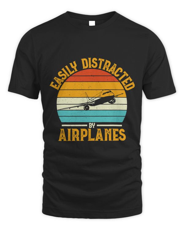 Easily Distracted by Airplanes Funny Retro Vintage Aviator