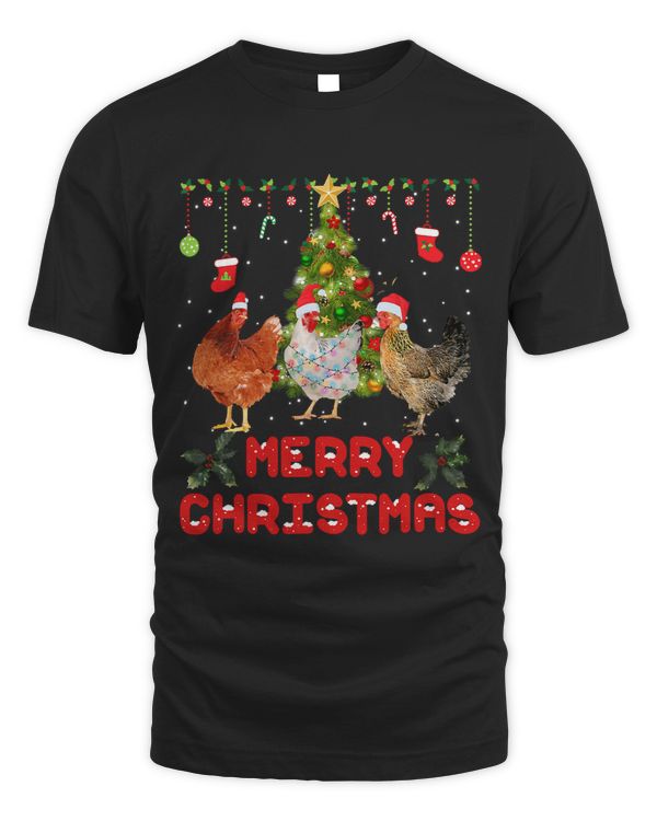 Chicken Merry Christmas Chicken Santa Hat Ugly Lights Xmas99 Chick