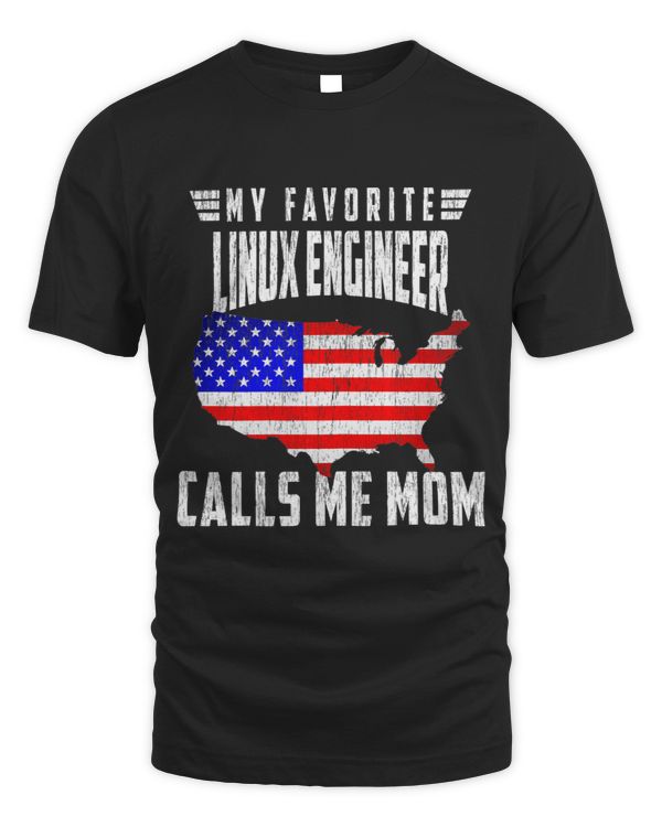 Womens My Favorite Linux Engineer Calls Me Mom USA American Flag
