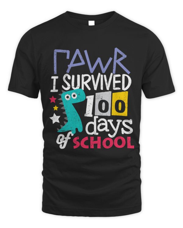 100 Days of School Shirt Funny Dinosaur Dino Rawr Boys Kids