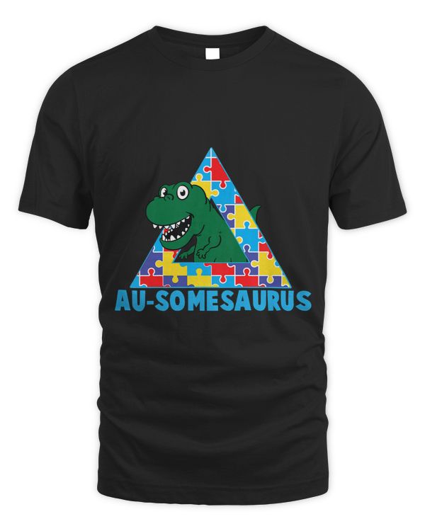 Kids Autism Awareness Month Dinosaur AuSomesaurus TRex Pun