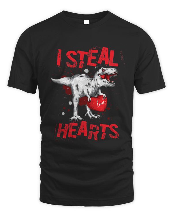 Boys Valentines Day Dinosaur Trex Lover I Steal Hearts