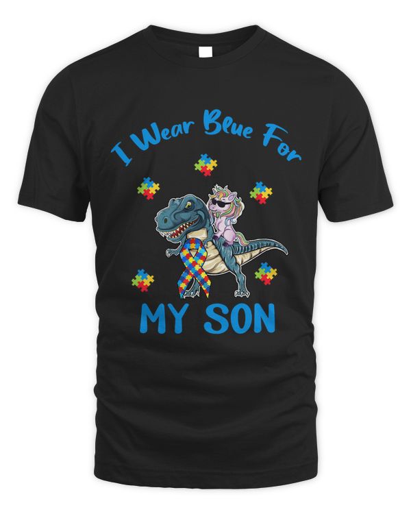 I Wear Blue For My Son Autism Awareness Dinosaur Unicorn