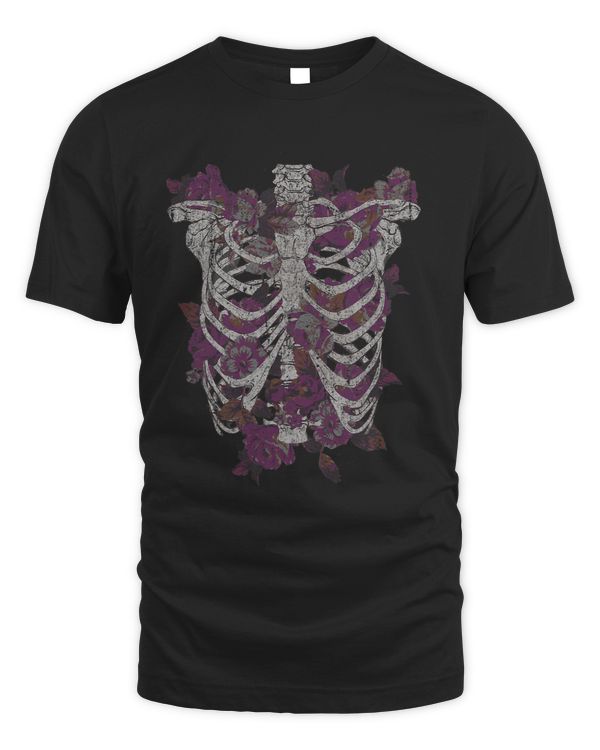 Flowers Inside Ribcage Distressed Drawing
