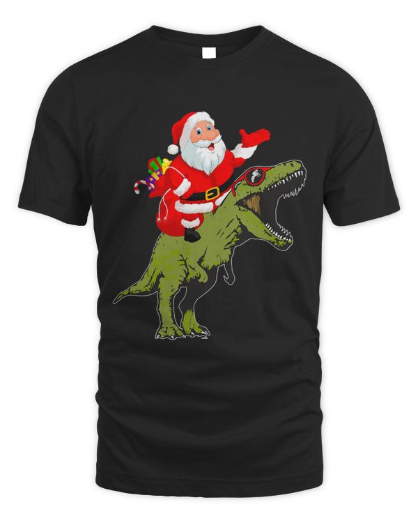 Santa Claus Riding Dinosaur T Rex Christmas Pajama Xmas Boys