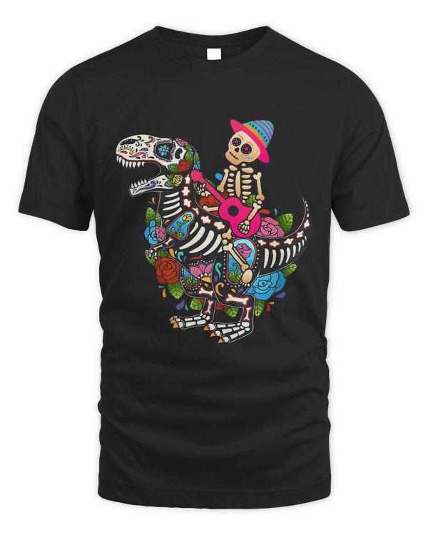 Skeleton Riding Dinosaur Dia De Los Muertos Boys Men Mexican