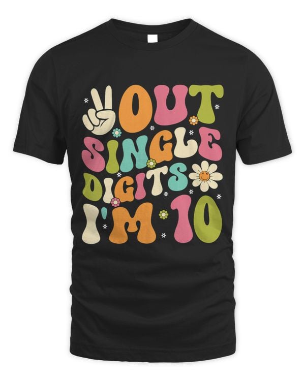 Kids Peace Out Single Digits Retro Groovy 10th Birthday Girl