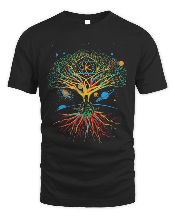 Meditative magic tree with sacred geometry