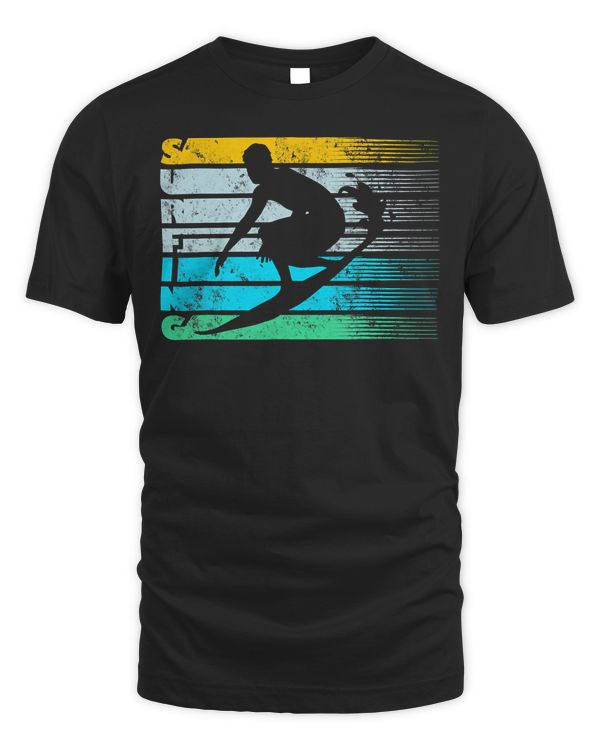 Cool Surfing Vintage Retro Silhouette Distressed Tee Shirt