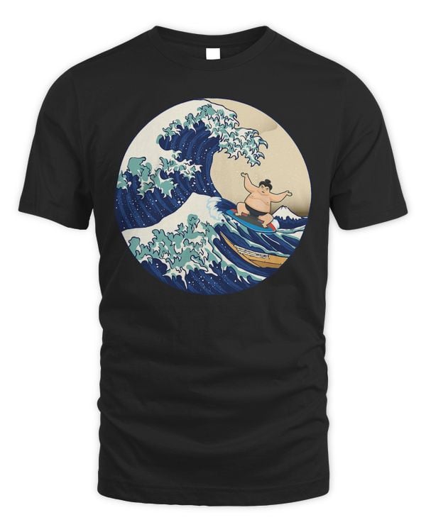 Funy Kanagawa Great Wave Sumo wrestler surfing parody T-Shirt