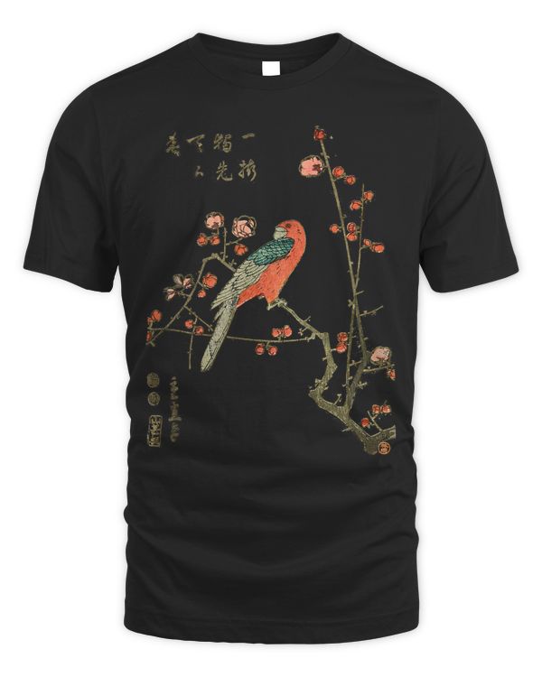 Classic Japanese Art Parrot on a Plum Branch by Hiroshige T-Shirt