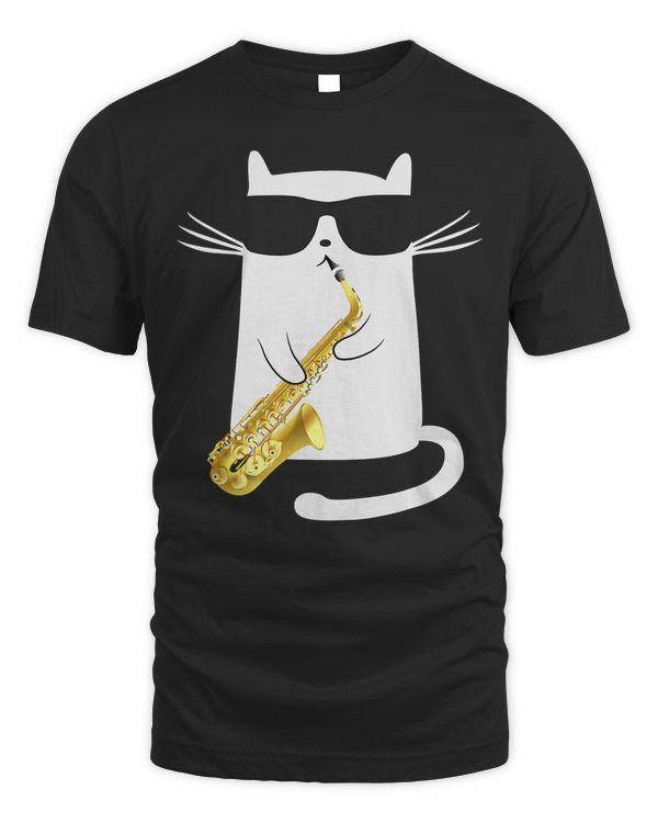 Funny Cat Shirt Saxophone Music Gift T-Shirt