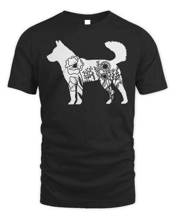 Floral Korean Dog Jindo Lover Teen Girls Mom Women T-Shirt