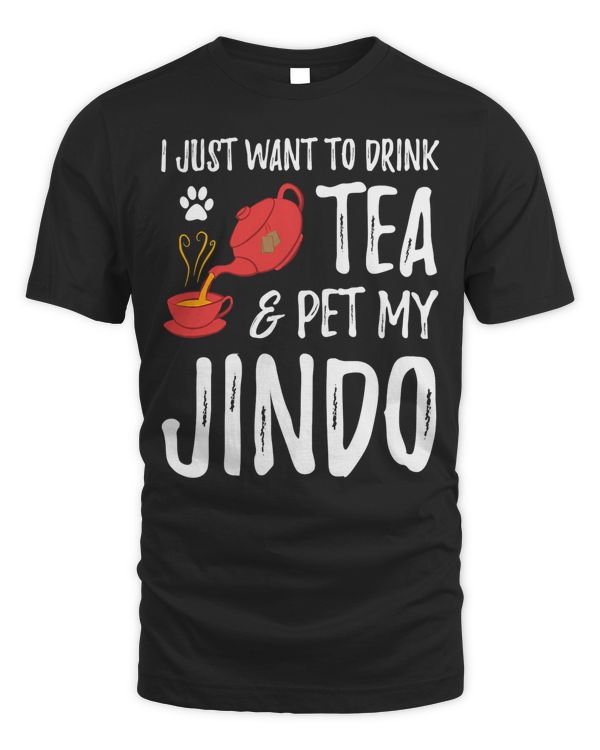 Jindo Dog Lover Tea Drinker Funny Dog Mom Gift T-Shirt