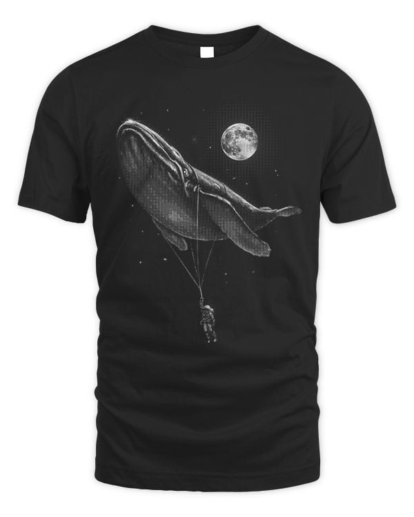 Astronaut Hitching A Ride Moon Stars Whale Outer Space Funny T-Shirt