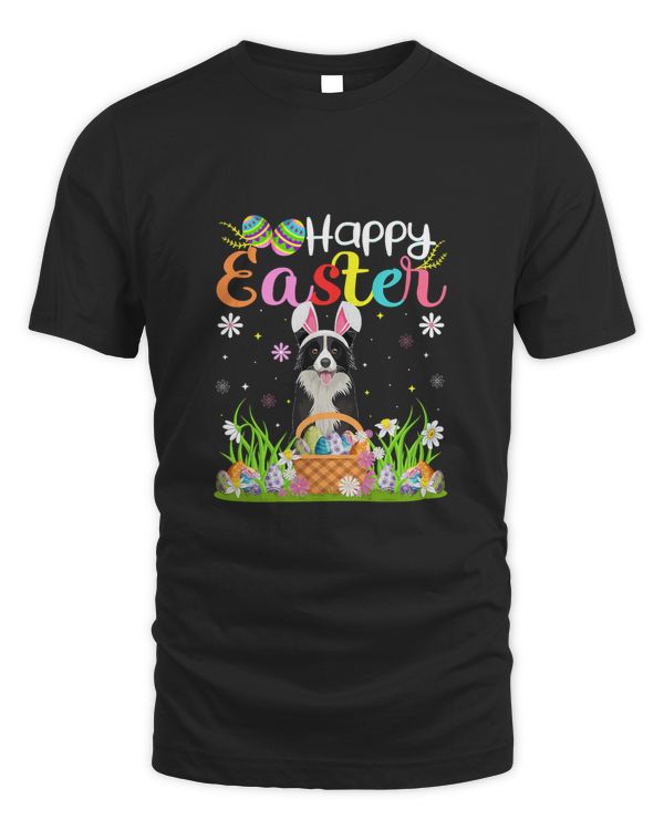 Funny Egg Hunting Bunny Border Collie Dog Happy Easter T-Shirt