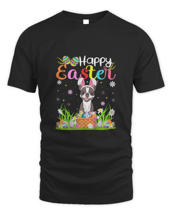 Funny Egg Hunting Bunny Boston Terrier Dog Happy Easter Premium T-Shirt