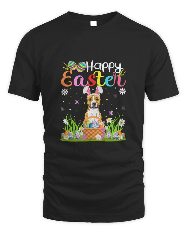 Egg Hunting American Staffordshire Terrier Dog Happy Easter T-Shirt