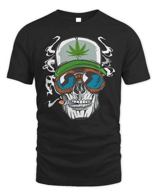 Funny Pothead Skull Cannabis Gift Marijuana Leaf Weed Stoner T-Shirt Copy