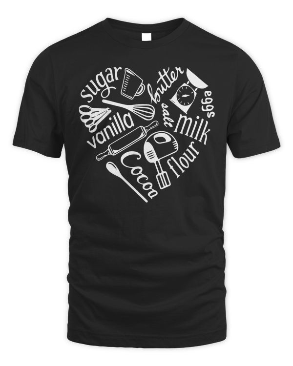 Baking Ingredients and Utensils Heart T-Shirt I love to Bake