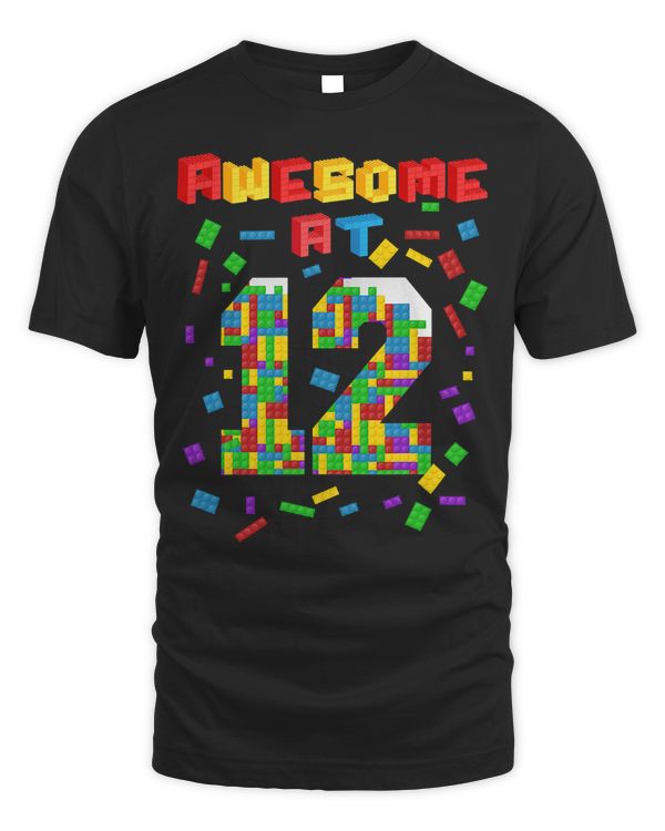 Awesome at 12 Building Blocks Birthday Kids T Shirt 12th Gif T-Shirt