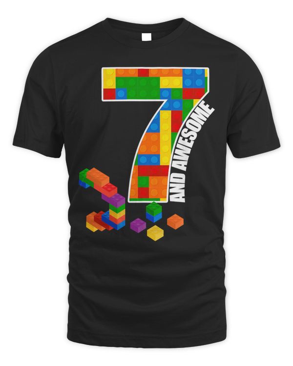 Building Blocks Bricks 7 Years Old Awesome Birthday Boy T-Shirt