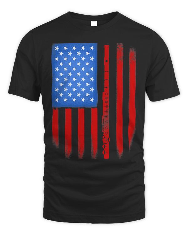 American Flag Flutist Marching Band Flute T-Shirt