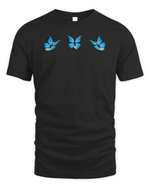 Blue Butterfly Aesthetic Blue Butterflies Teen Girls Women T-Shirt