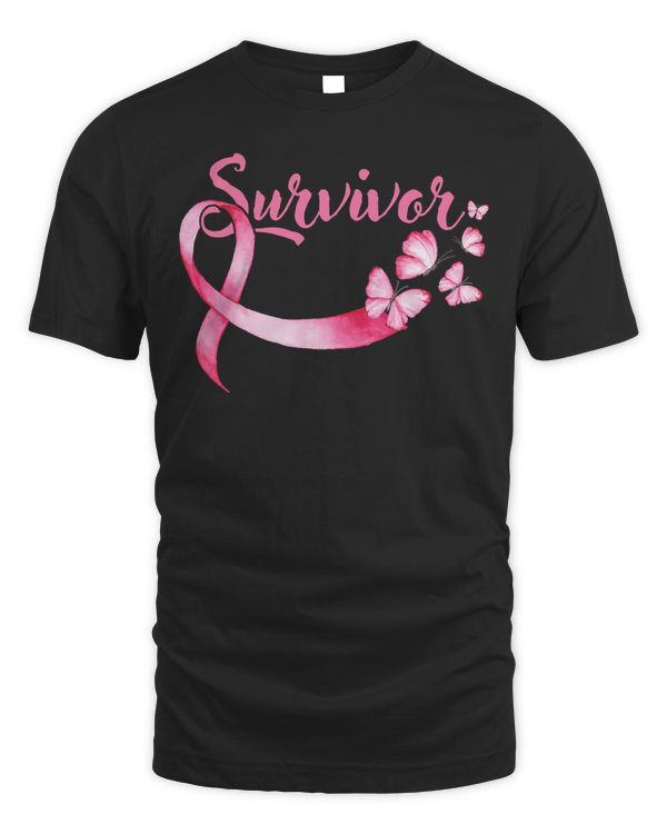 Breast Cancer Awareness Pink Butterflies Ribbon Survivor T-Shirt