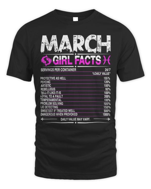 March Pisces Girl Facts birthday gift T-Shirt