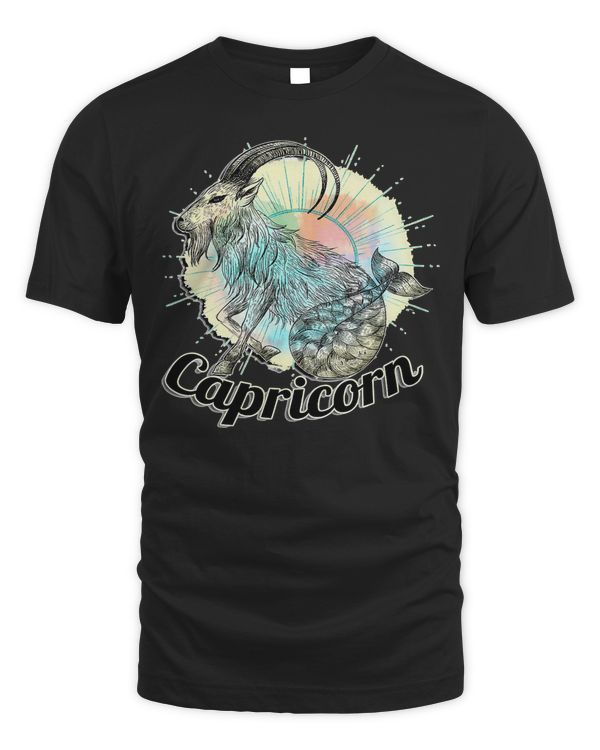 Capricorn Star Sign Watercolour Art Born in December January T-Shirt