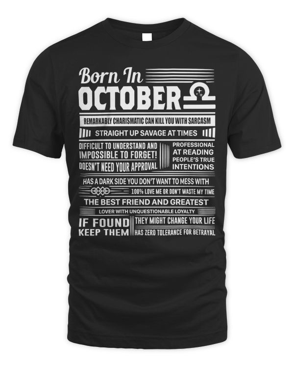 Born In October Libra Funny Birthday Gift Pullover Hoodie