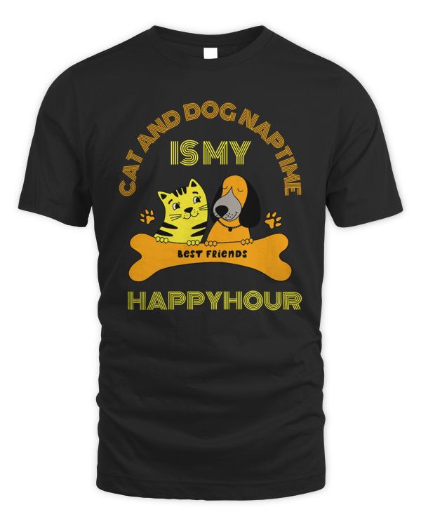 Cat And Dog Naptime Is My Happy Hour Funny For Pets LoversBest Friends Classic T-Shirt