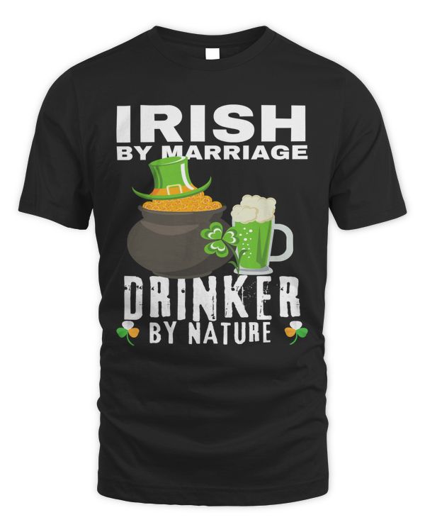 St Patricks Day Coins Pot Elf Hat Beer Irish By Marriage Funny Classic T-Shirt