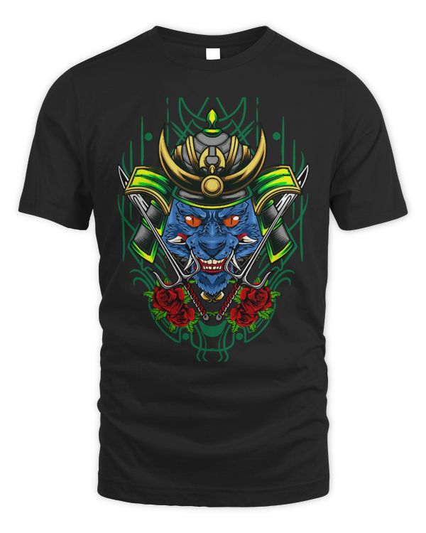 Samurai Cat - Green Kabuto  Classic T-Shirt