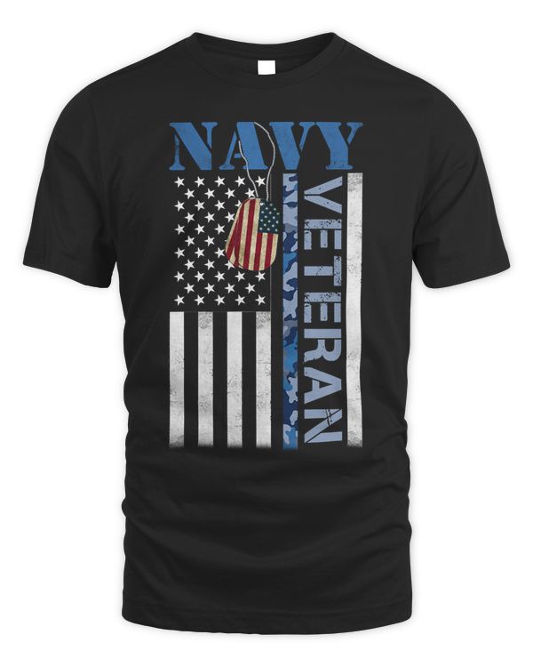 US Navy Veteran Camo American Flag T-Shirt