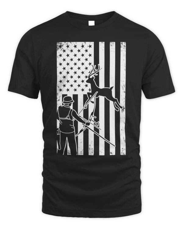 Original american flag buck hunting shirt men recurve bow hunter t-shirt