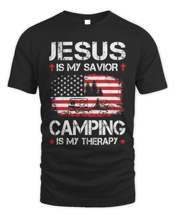 Camping T-Shirt Jesus is my savior camping is my therapy T-Shirt