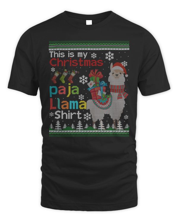 Llama Christmas Pajama This Is My Paja Llama Funny Holiday Shirt T-Shirt