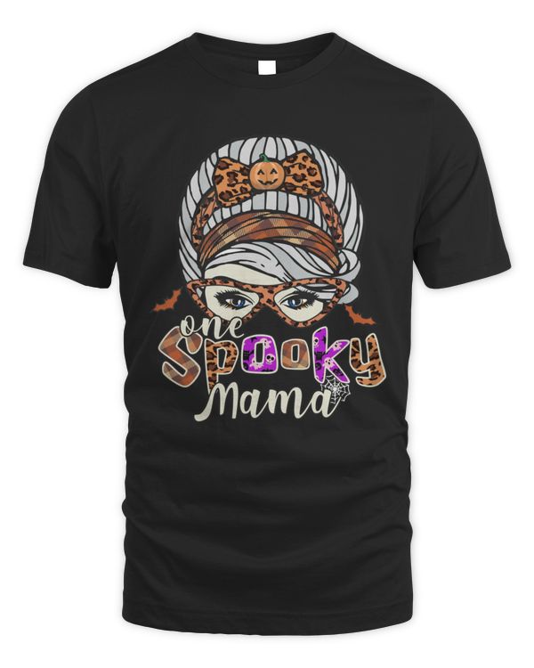 Spooky Mama Messy Bun Pumpkin Bandana Cute Halloween Costume for Mom T-Shirt
