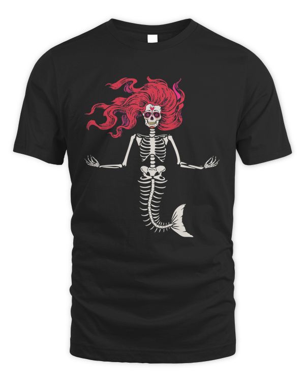 Sugar Skull Mermaid Skeleton Goth Halloween Costume T-Shirt