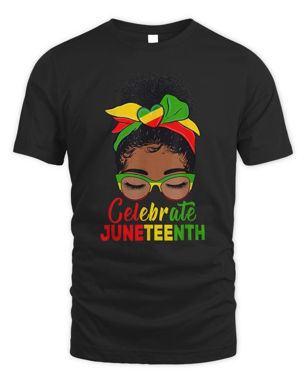 Black Women Messy Bun Junenth Celebrate Indepedence Day