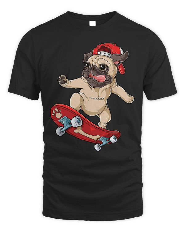 Pug Skateboard T shirt Dog Puppy Funny Skater Skateboarding T-Shirt