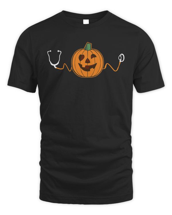 Halloween Nurse Pumpking Heartbeat with Stethoscope Happy Halloween at hospital T-Shirt