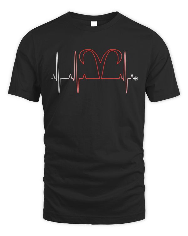 Aries Zodiac Sign ECG Heartbeat March April Birthday Gift T-Shirt