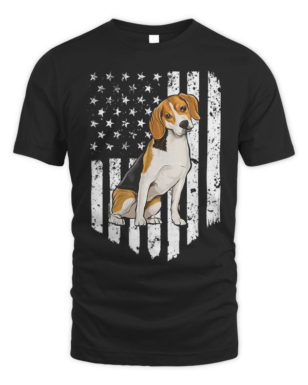 Beagle American Flag Black White 202 Dog Lover